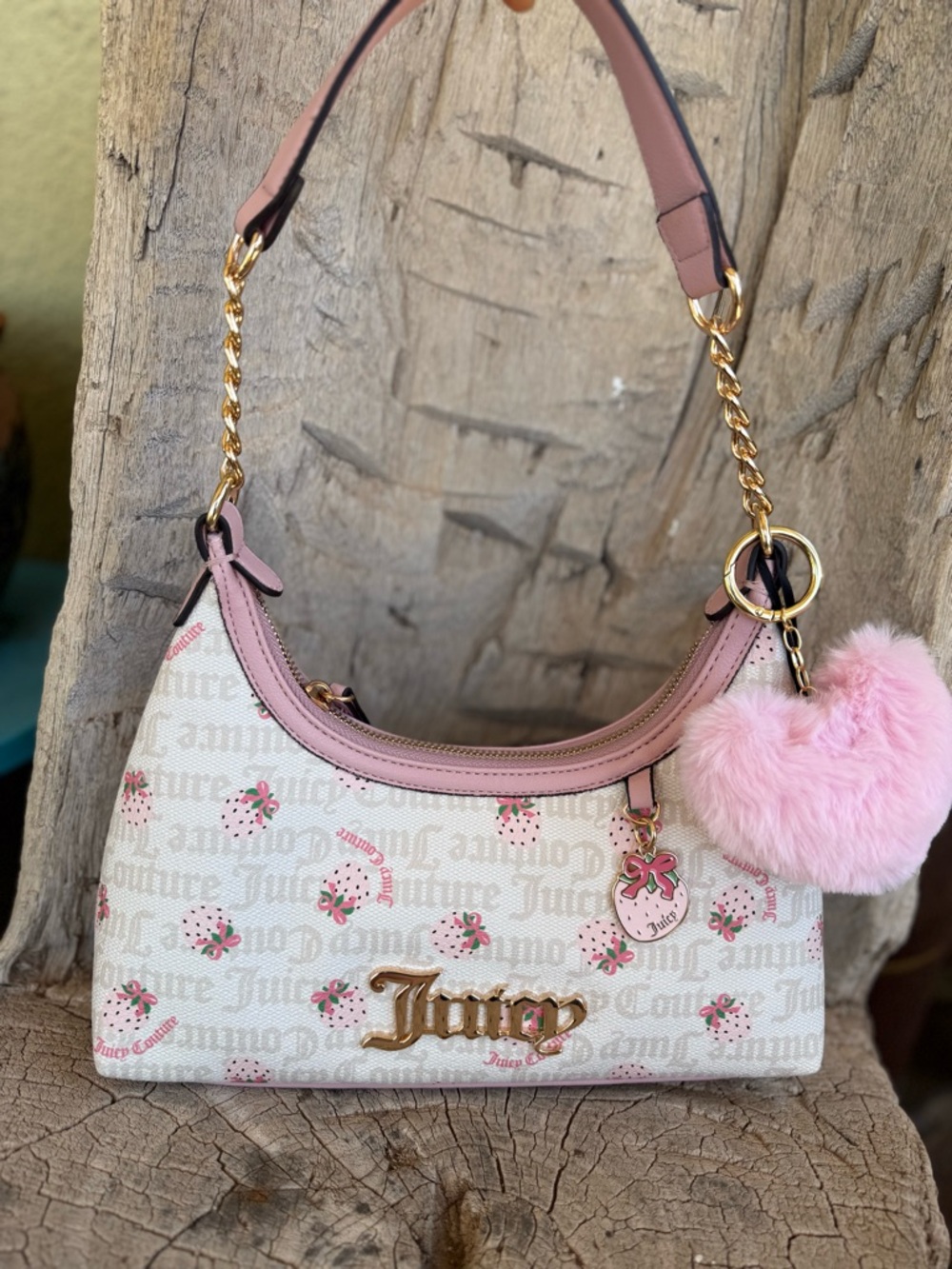 Juicy Couture Berry Sweet Hobo White Crystal And Pink Strawberry Charm So Cute